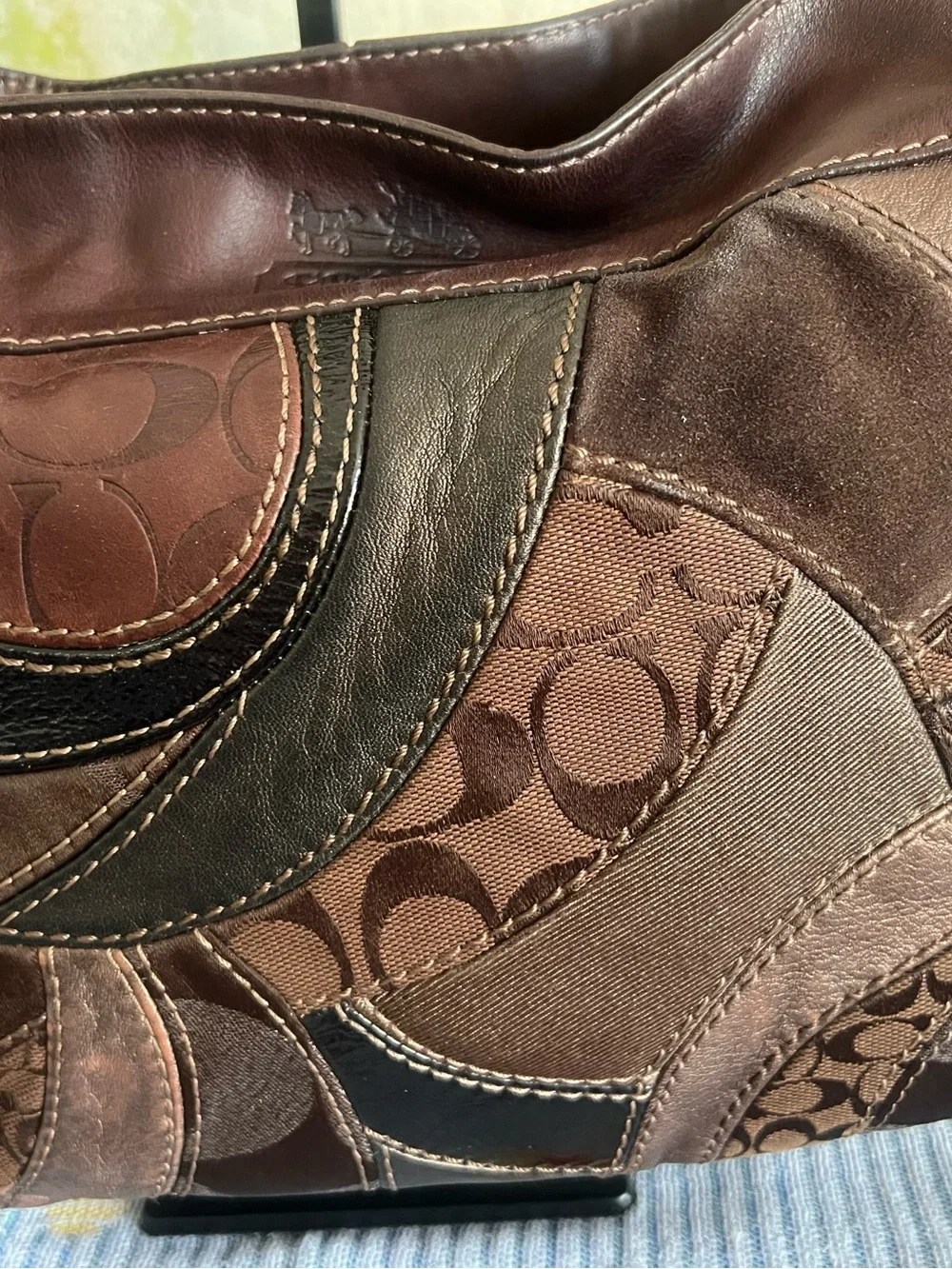 Coach Zoe Patchwork Brown Metallic Hobo Bag